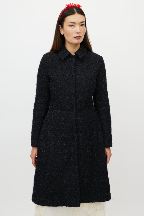 Simone Rocha Navy Metallic Flared Wool Coat