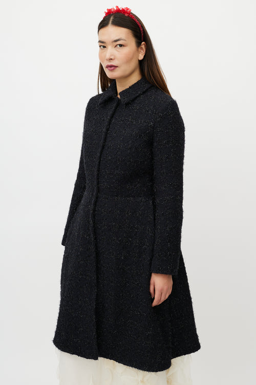 Simone Rocha Navy Metallic Flared Wool Coat