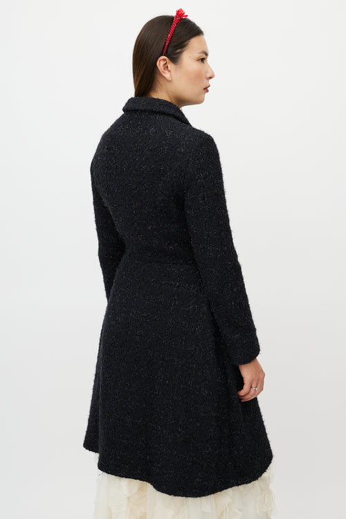 Simone Rocha Navy Metallic Flared Wool Coat