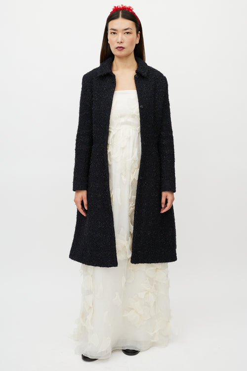 Simone Rocha Navy Metallic Flared Wool Coat