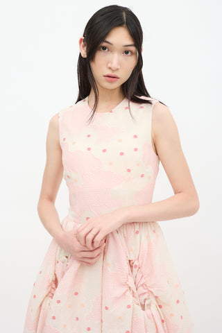 Simone Rocha Pink 
Cream Textured Floral A-Line Dress