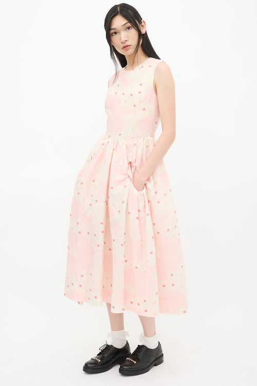 Simone Rocha Pink 
Cream Textured Floral A-Line Dress