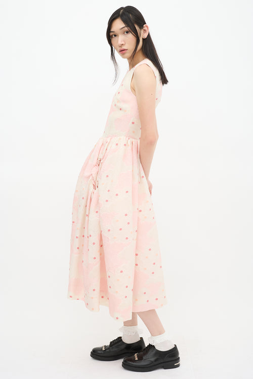 Simone Rocha Pink 
Cream Textured Floral A-Line Dress