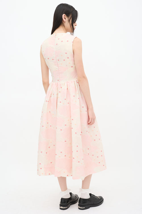 Simone Rocha Pink 
Cream Textured Floral A-Line Dress