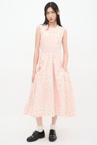 Simone Rocha Pink 
Cream Textured Floral A-Line Dress