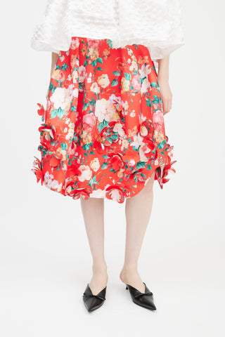 Simone Rocha Red 
Multicolour Floral Applique Skirt