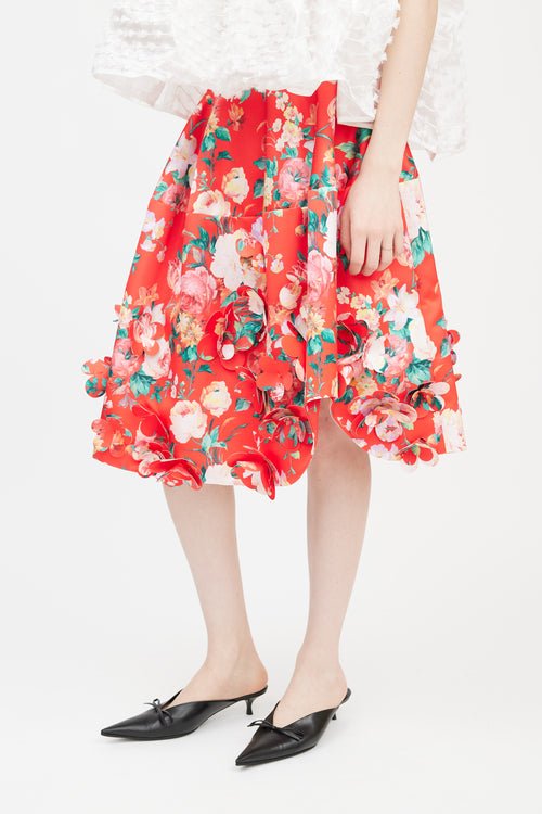 Simone Rocha Red 
Multicolour Floral Applique Skirt