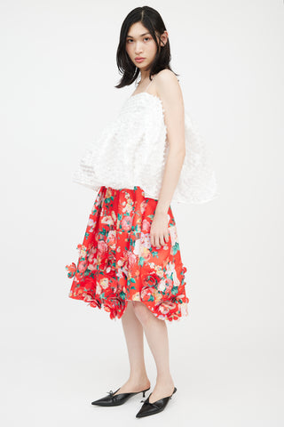 Simone Rocha Red 
Multicolour Floral Applique Skirt