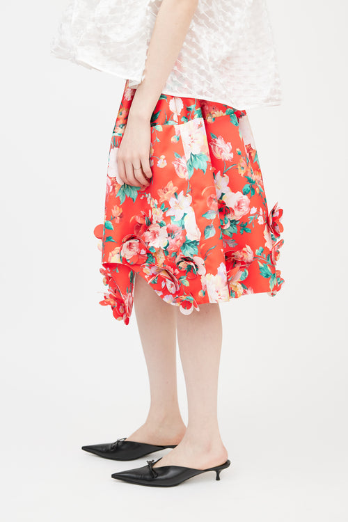 Simone Rocha Red 
Multicolour Floral Applique Skirt