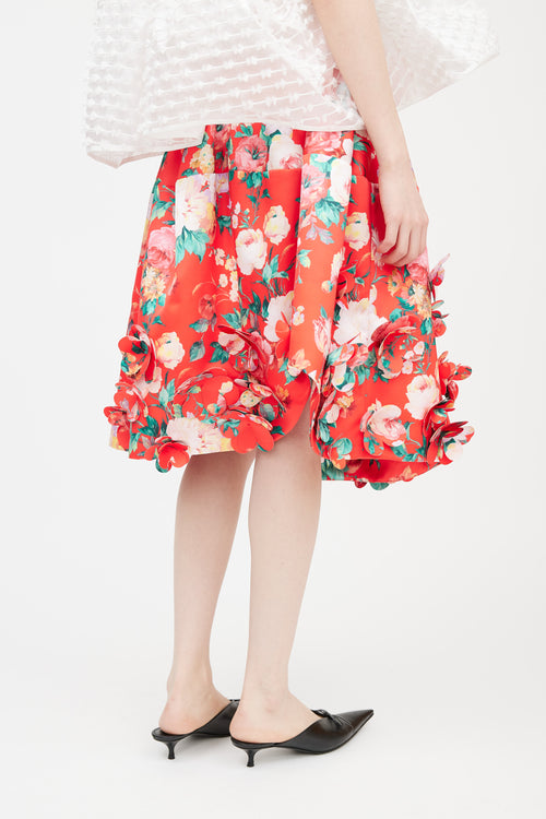 Simone Rocha Red 
Multicolour Floral Applique Skirt