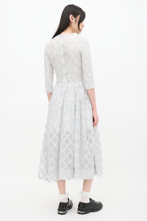 Simone Rocha Silver Tulle Latticed Overlay Midi Dress