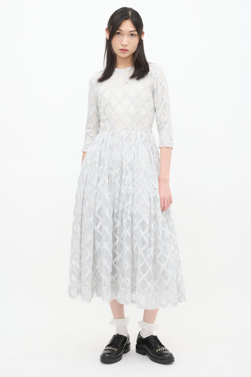 Simone Rocha Silver Tulle Latticed Overlay Midi Dress