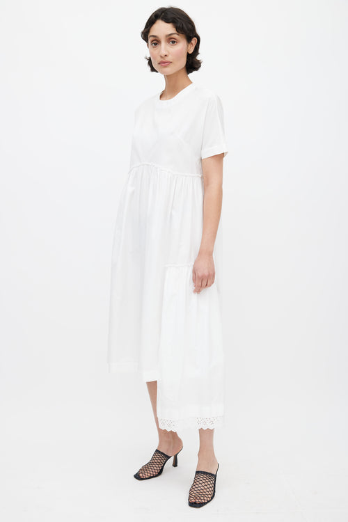 Simone Rocha White Pleated Tiered Lace Dress