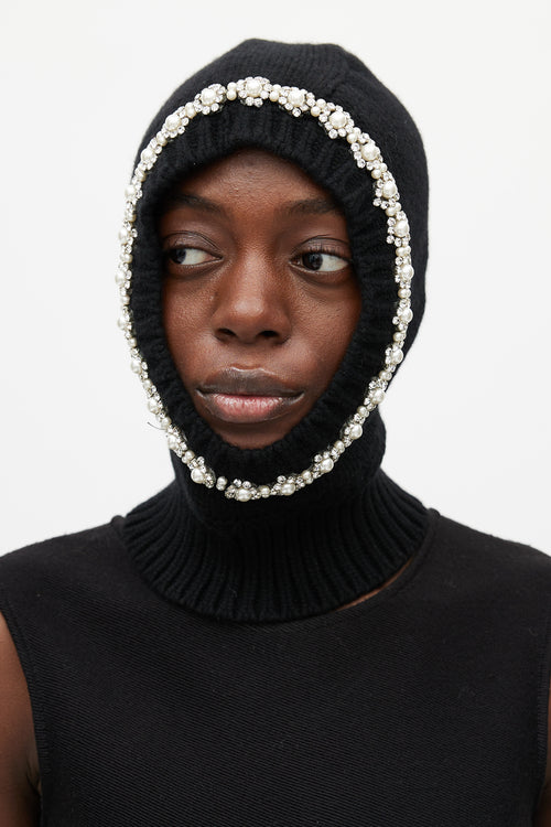 Simone Rocha X Moncler Black 
Silver Wool Jewel Balaclava