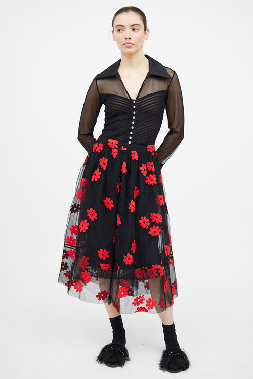 Simone Rocha Black 
Red Floral Skirt