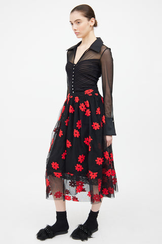 Simone Rocha Black 
Red Floral Skirt