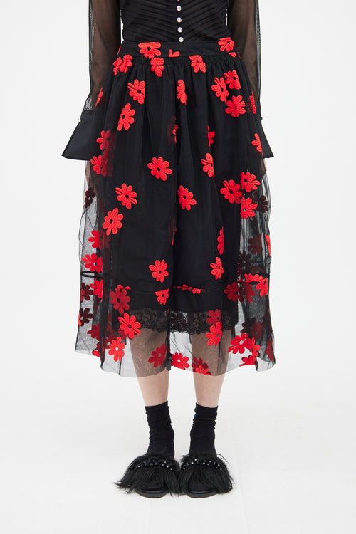 Simone Rocha Black 
Red Floral Skirt