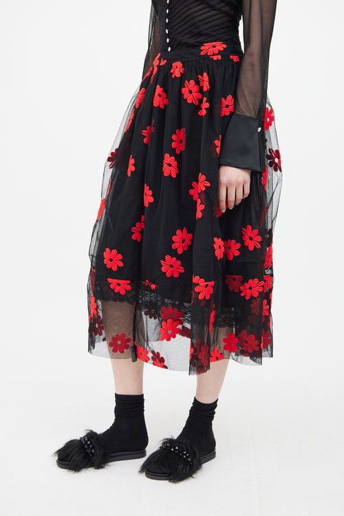 Simone Rocha Black 
Red Floral Skirt