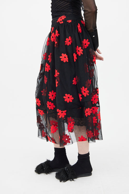 Simone Rocha Black 
Red Floral Skirt