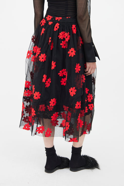 Simone Rocha Black 
Red Floral Skirt