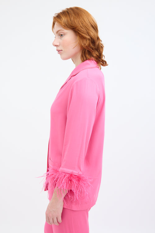 Sleeper Pink Party Feather Trim Shirt