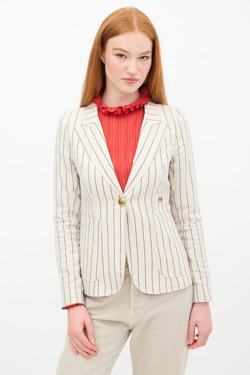 Smythe Beige 
Black Linen Pinstripe Duchess Blazer