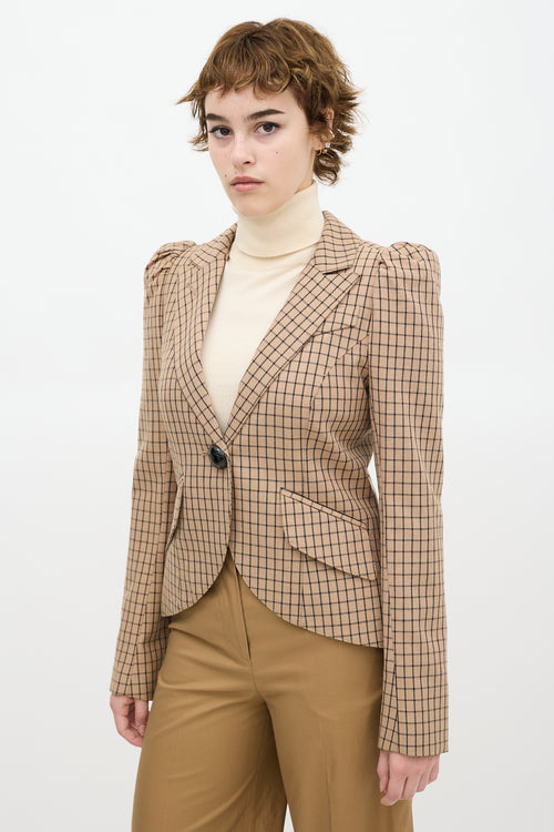 Smythe Beige 
Black Wool Grid Pouf Sleeve Blazer