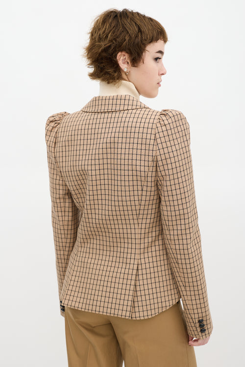 Smythe Beige 
Black Wool Grid Pouf Sleeve Blazer