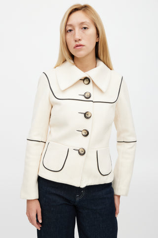 Smythe Beige Wool 
Black Leather Trim Blazer