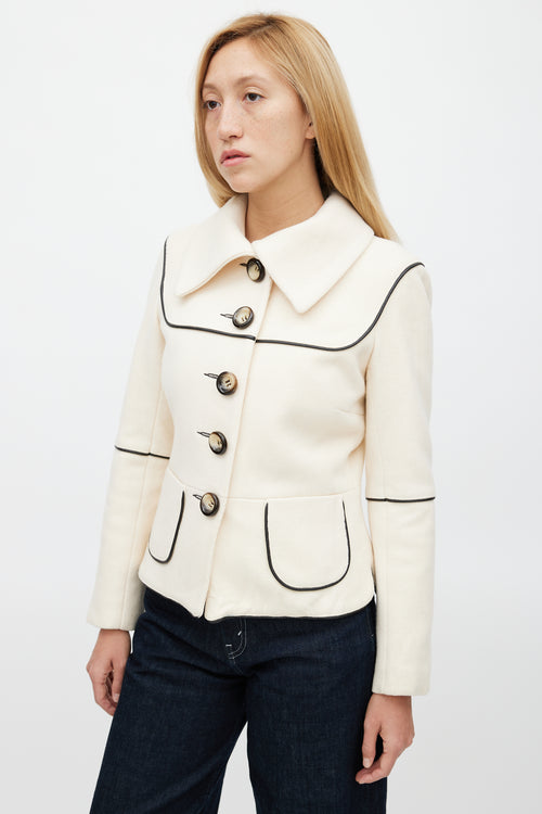 Smythe Beige Wool 
Black Leather Trim Blazer