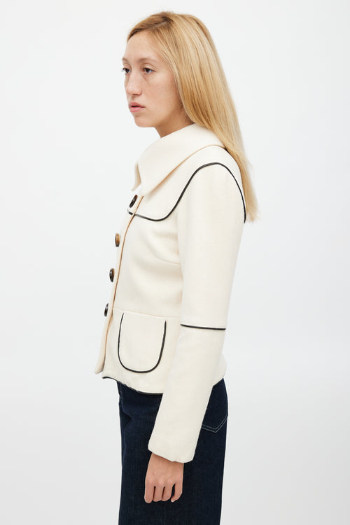 Smythe Beige Wool 
Black Leather Trim Blazer