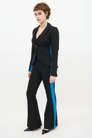 Smythe Black 
Blue Striped Flared Pant