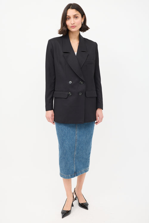 Smythe Black Wool Oversized Double Breasted Blazer