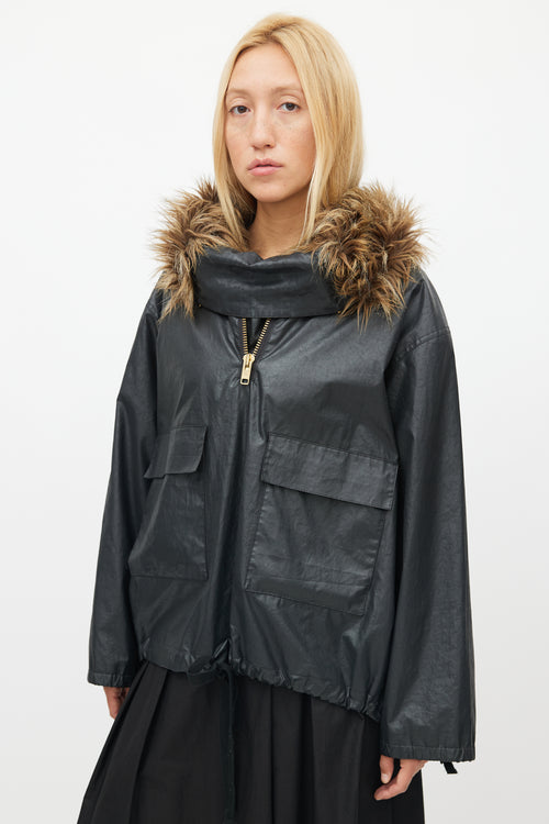 Smythe Black Fur Trim Pullover Jacket