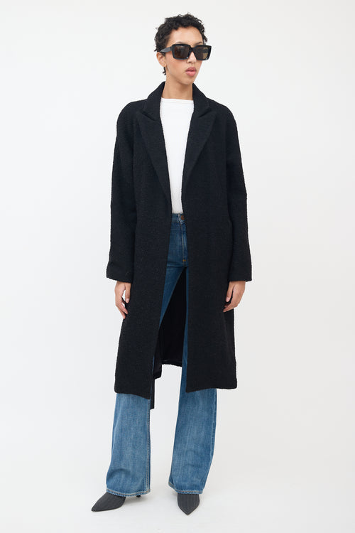 Smythe Black Wool Bouclé 
Leather Coat