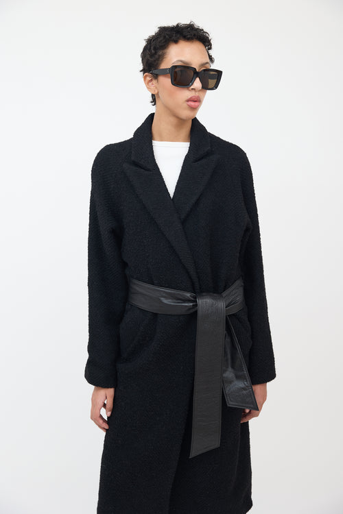 Smythe Black Wool Bouclé 
Leather Coat