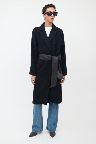 Smythe Black Wool Bouclé 
Leather Coat