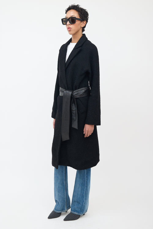 Smythe Black Wool Bouclé 
Leather Coat