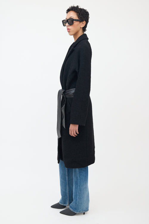 Smythe Black Wool Bouclé 
Leather Coat