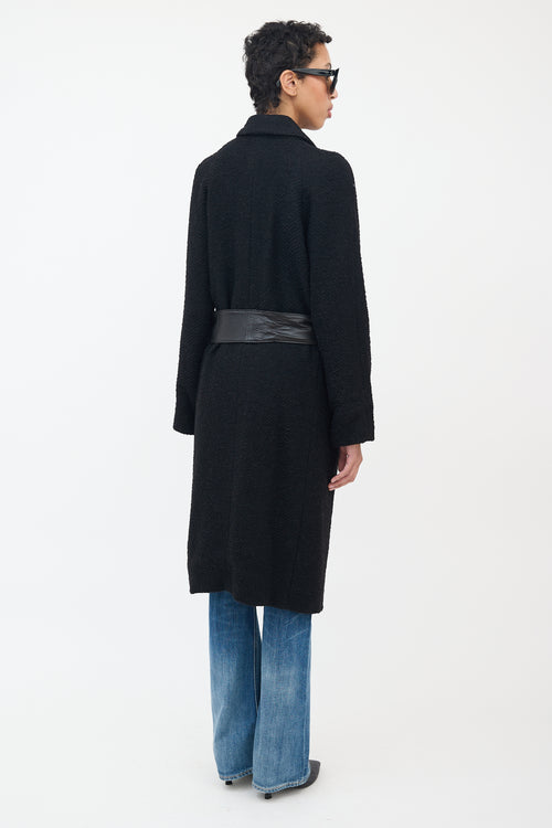 Smythe Black Wool Bouclé 
Leather Coat