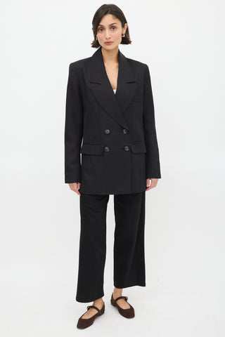 Smythe Black Linen Double Breasted Long Blazer