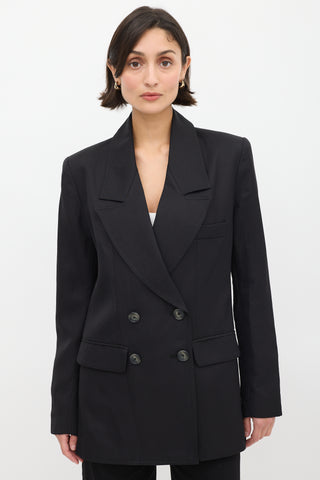 Smythe Black Linen Double Breasted Long Blazer