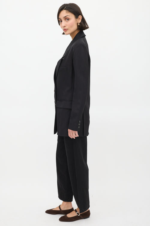 Smythe Black Linen Double Breasted Long Blazer