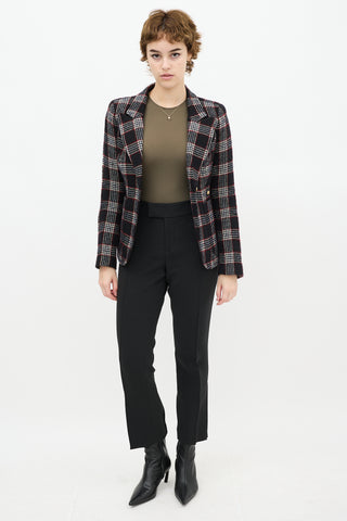 Smythe Black 
Red Wool Plaid Duchess Blazer