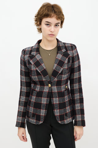 Smythe Black 
Red Wool Plaid Duchess Blazer