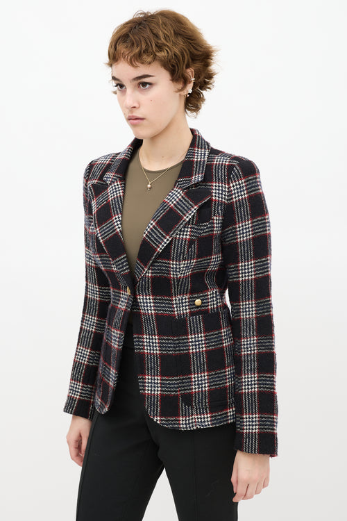 Smythe Black 
Red Wool Plaid Duchess Blazer