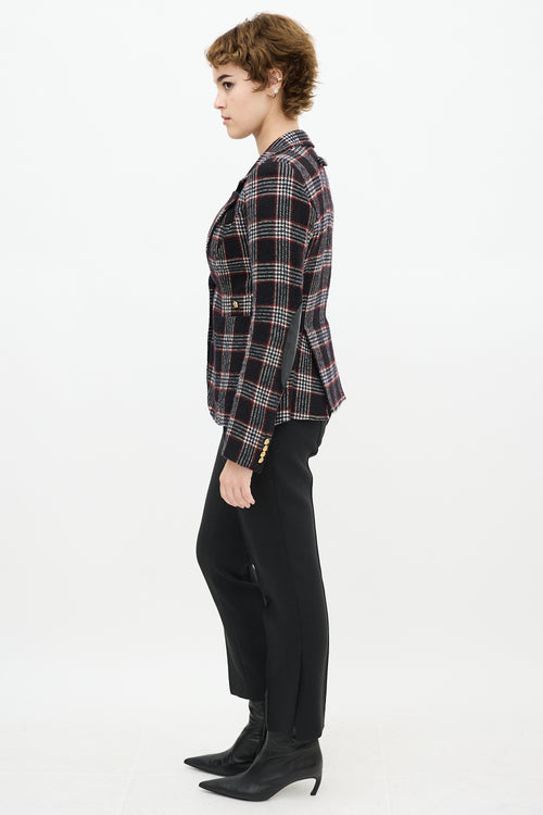 Smythe Black 
Red Wool Plaid Duchess Blazer