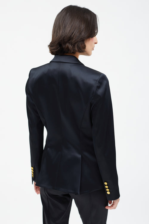 Smythe Black Satin 
Gold Button Suit