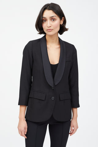 Smythe Black Satin Lapel Tuxedo Blazer