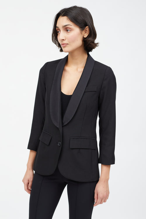 Smythe Black Satin Lapel Tuxedo Blazer